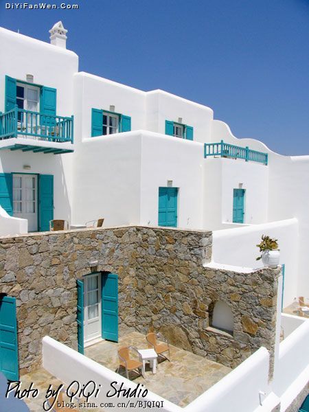 希臘米科諾斯島藍白風光圖片