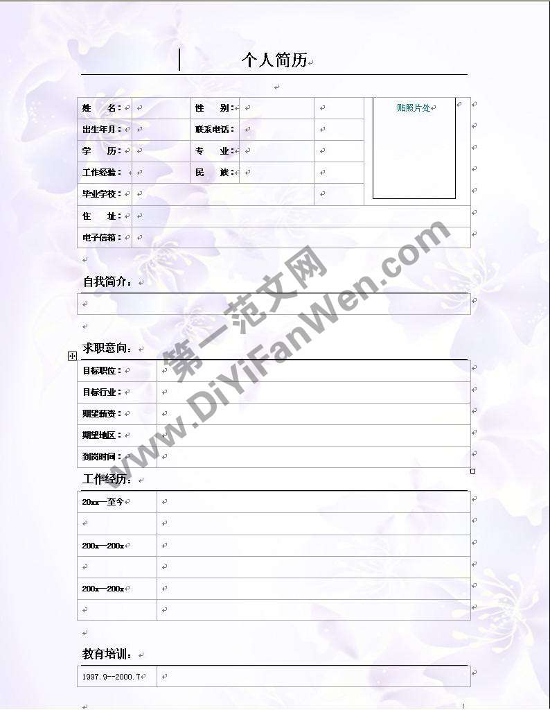 標準簡歷模板word下載