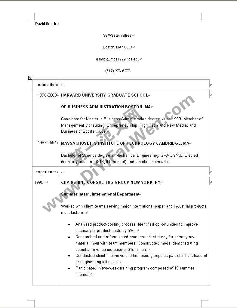 英文word個人求職簡歷模板