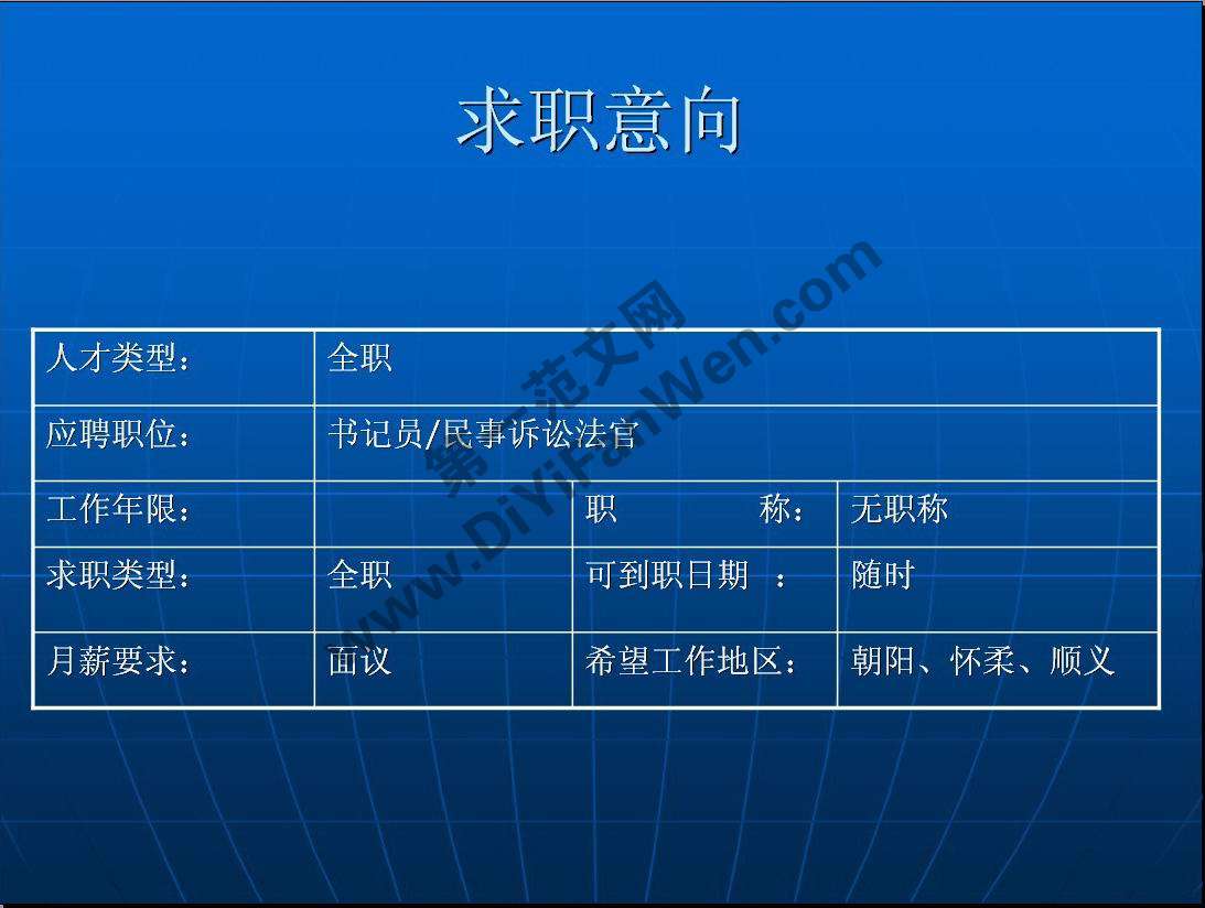 藍色地球背景求職簡歷PPT模板